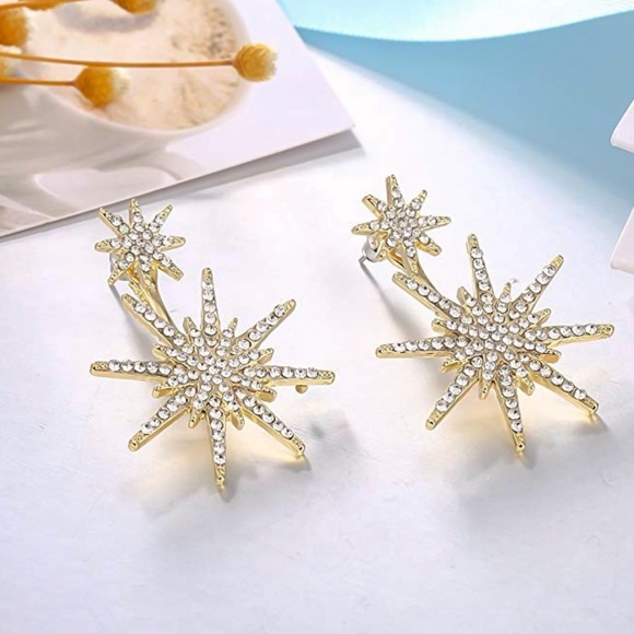 Gold & Crystal Stud Earrings w/Matching Jackets - Picture 4 of 8